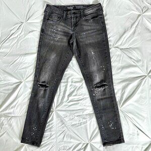 Black Mid-Rise Skinny Jeans Splatter Paint Distressed Mossimo Denim